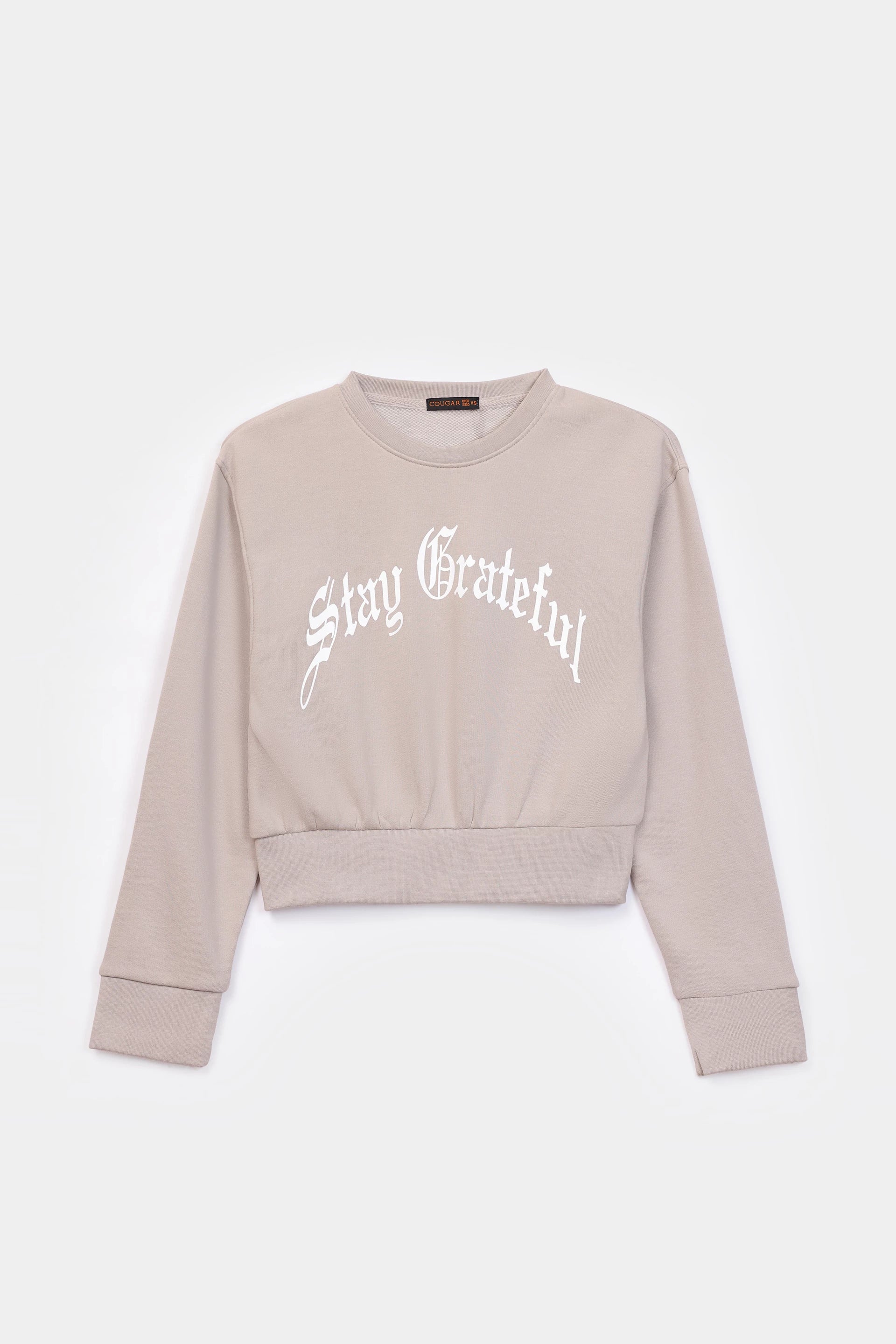 Cropped Text Print Sweatshirt - Cougar Clothing