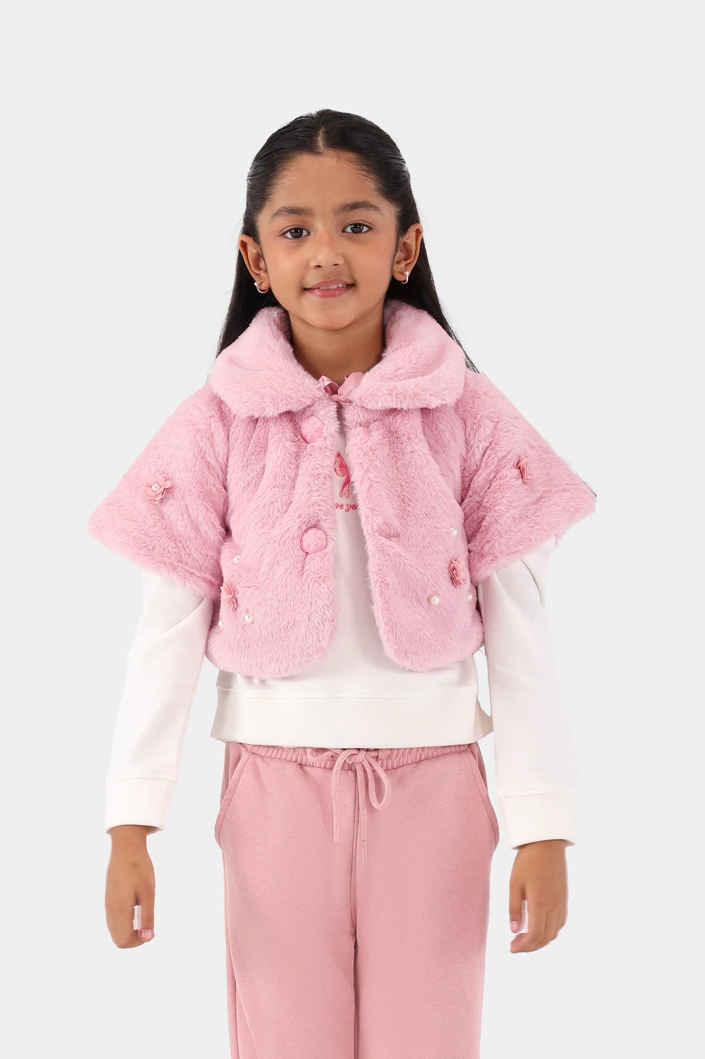 Floral Adorned Plush Jacket - Cougar Clothing