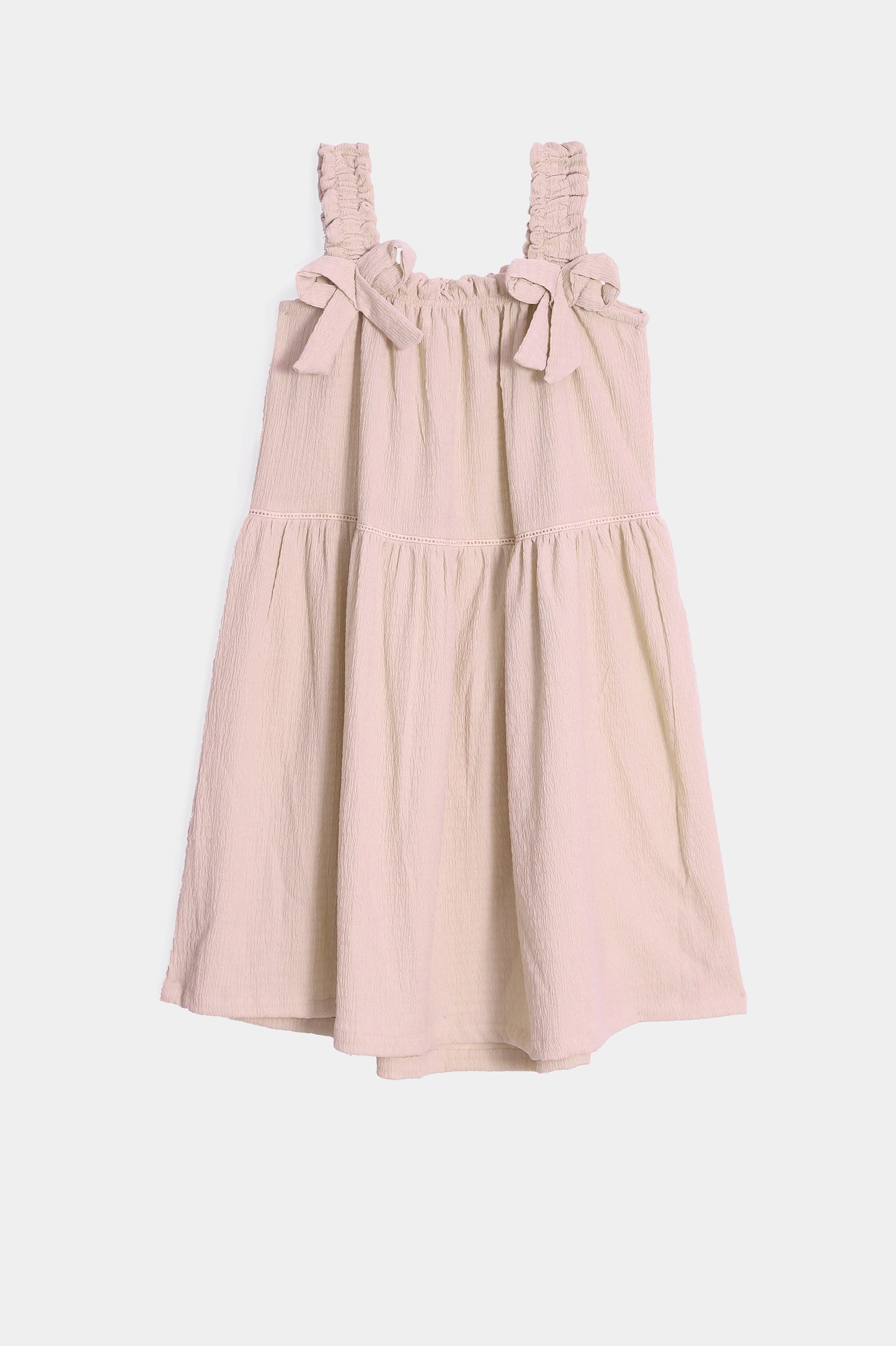 Textured Dress With Bowknots - Cougar Clothing