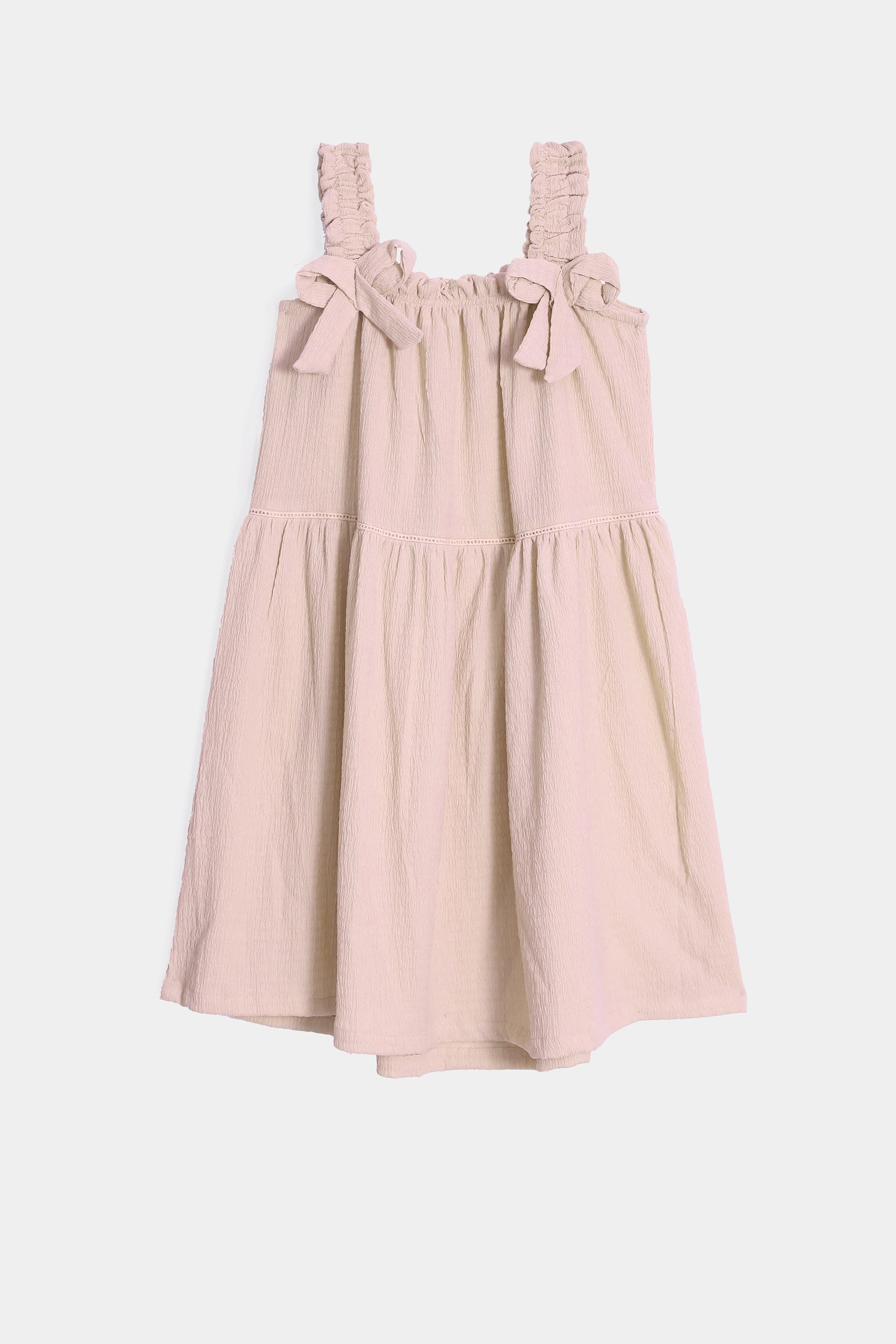 Textured Dress With Bowknots - Cougar Clothing