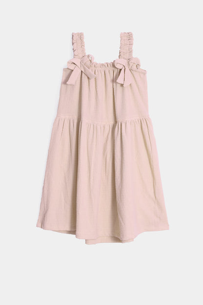 Textured Dress With Bowknots - Cougar Clothing
