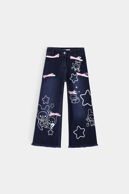 Marine Straight Jeans With Ribbon Bows - Cougar Clothing