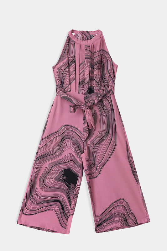 Printed Jumpsuit With Belt - Cougar Clothing