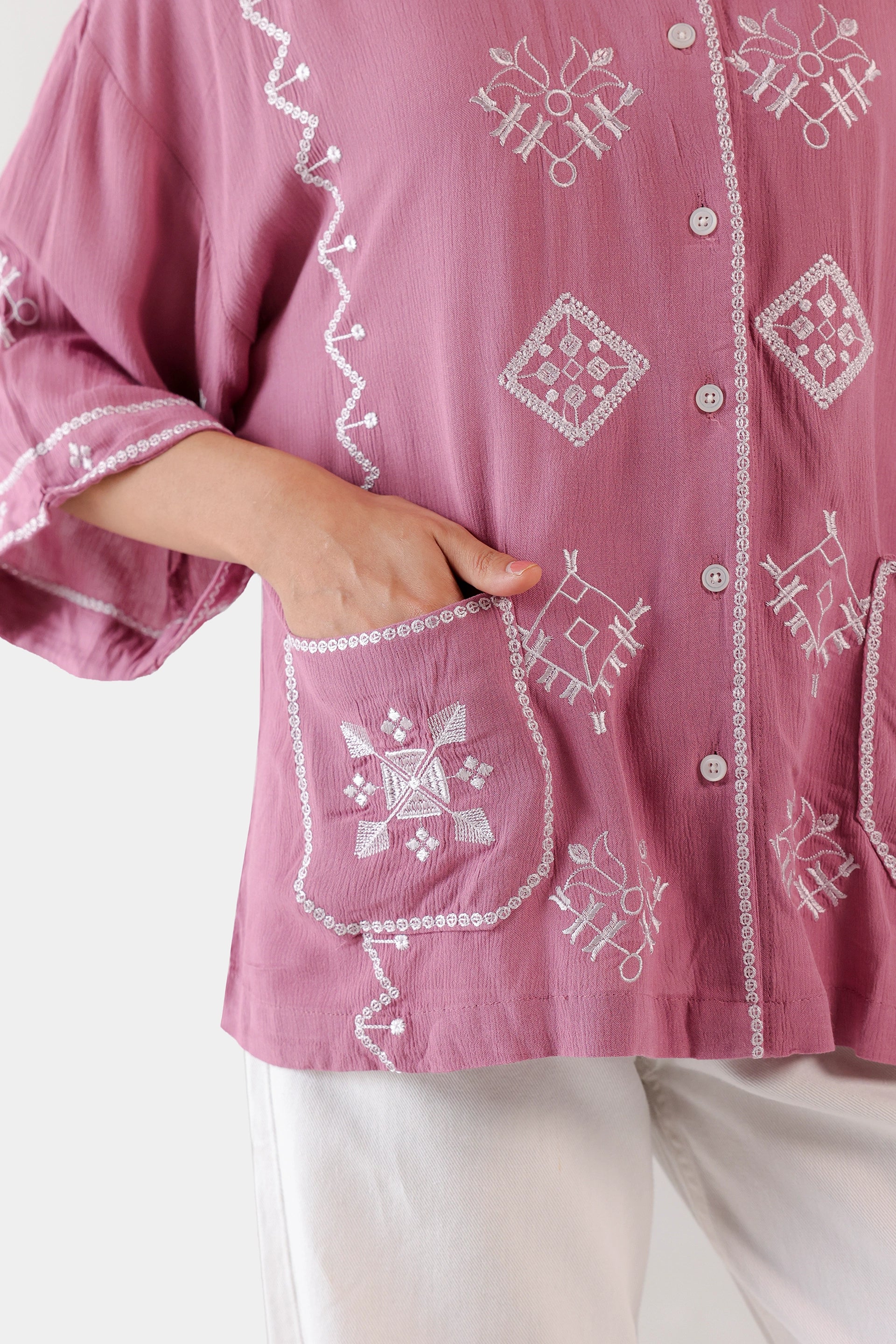 Viscose Blend Embroidered Shirt - Cougar Clothing