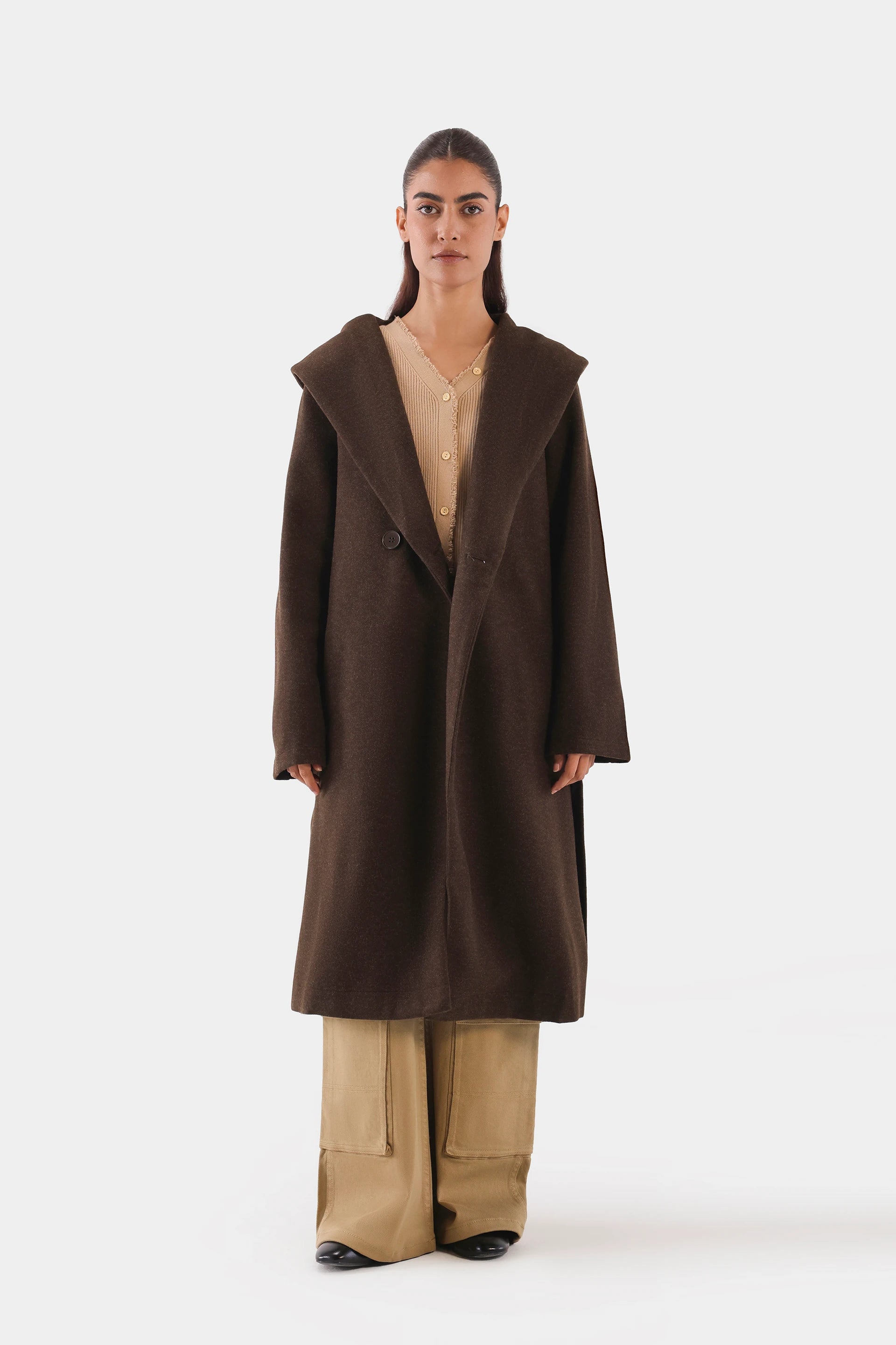 Hooded Belted Coat - Cougar Clothing