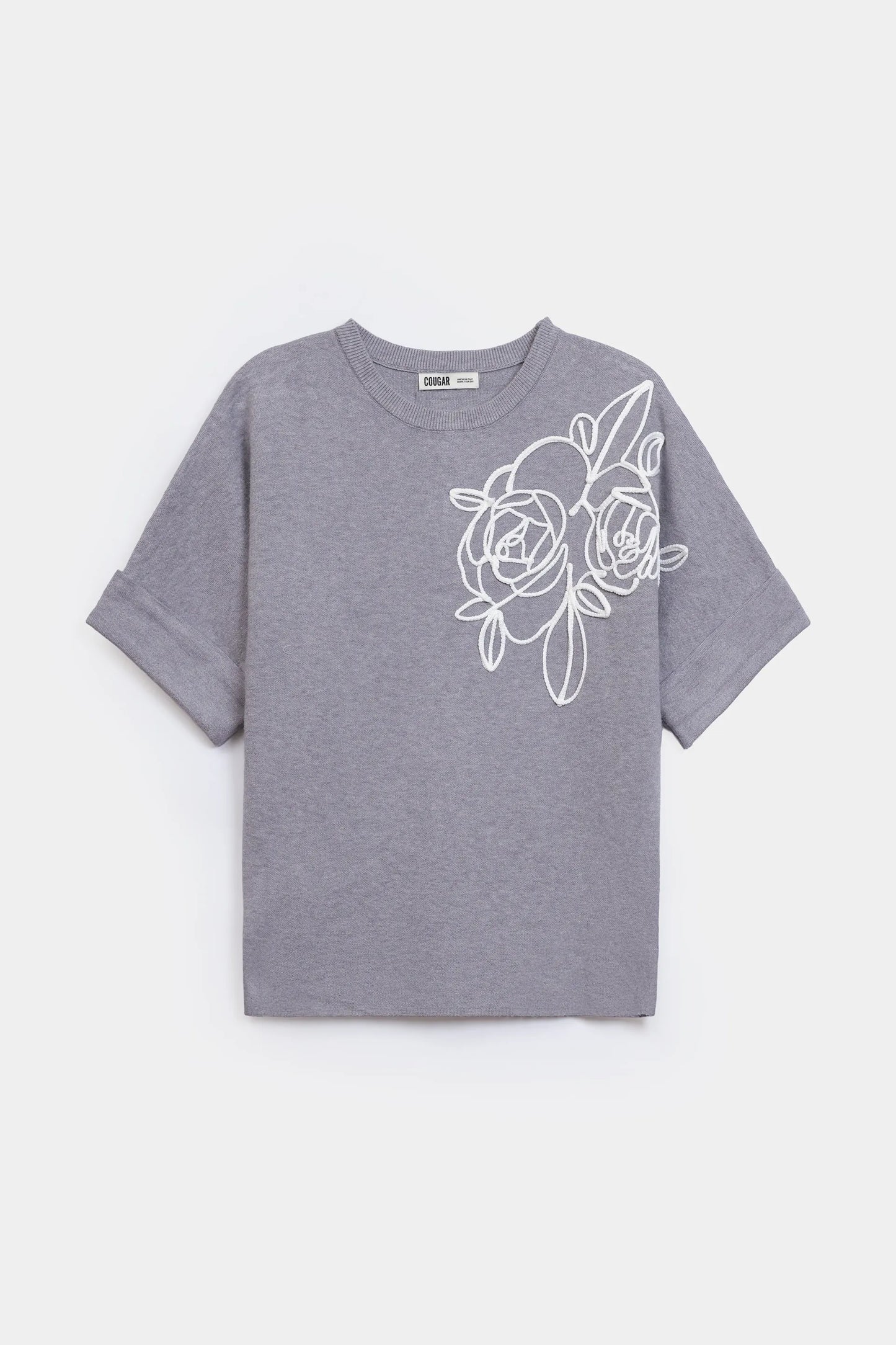 Embroidered Short-Sleeved Sweater - Cougar Clothing