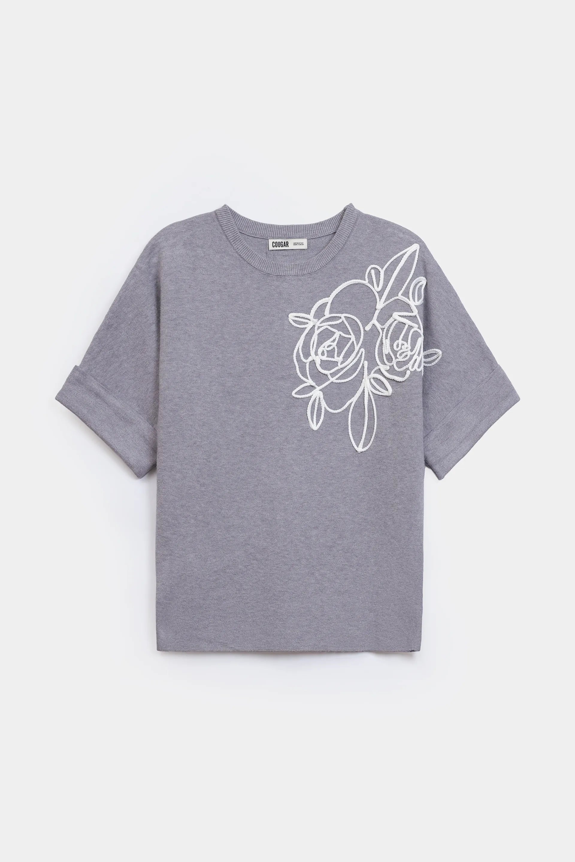 Embroidered Short-Sleeved Sweater - Cougar Clothing