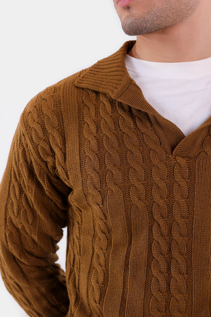 Cable Knit Open Collar Sweater - Cougar Clothing