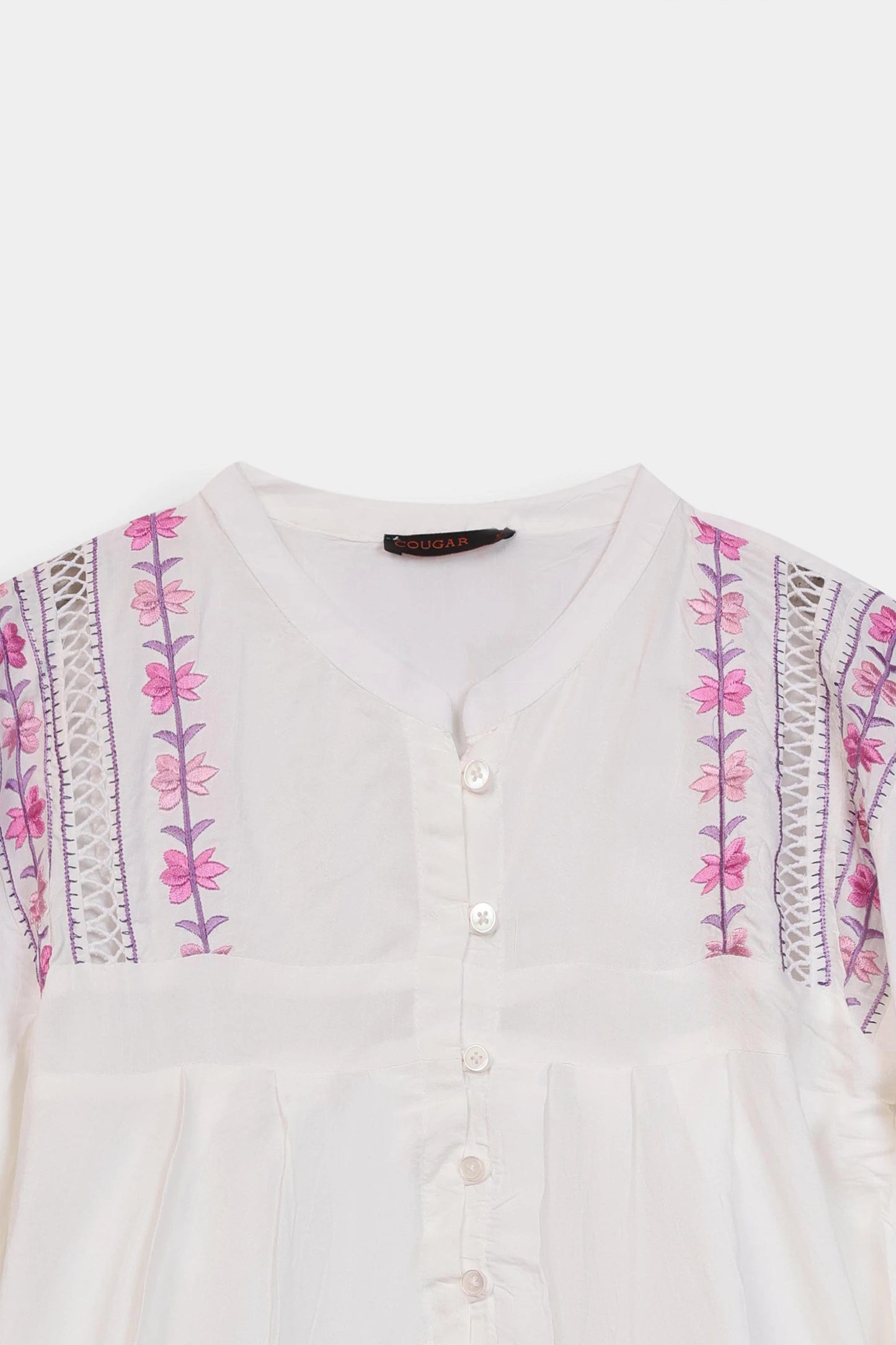 Raw Silk Embroidered Top - Cougar Clothing