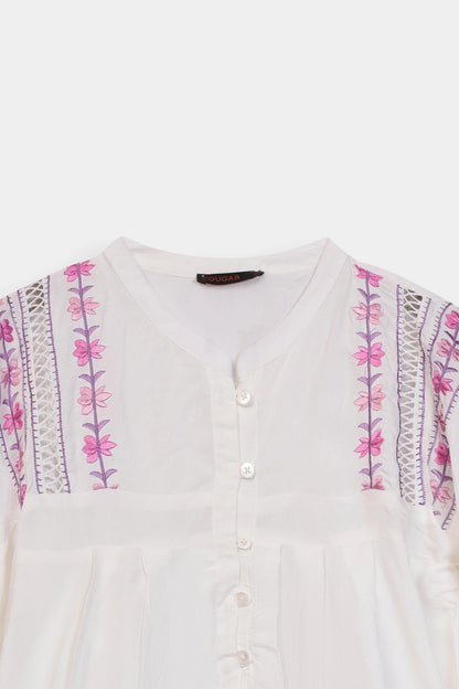 Raw Silk Embroidered Top - Cougar Clothing
