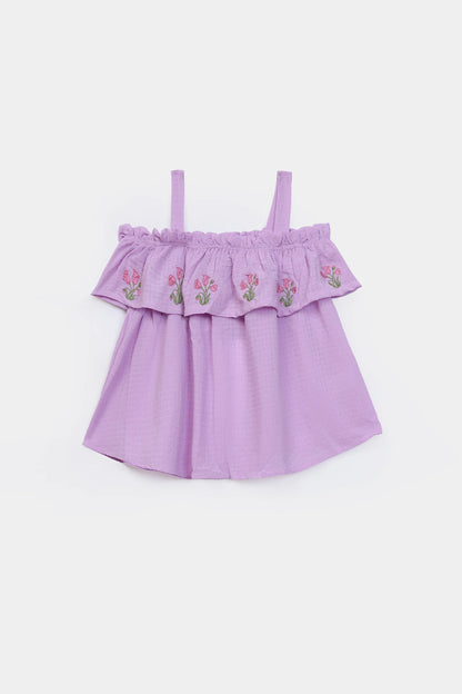 Embroidered Top With Spaghetti Straps - Cougar Clothing