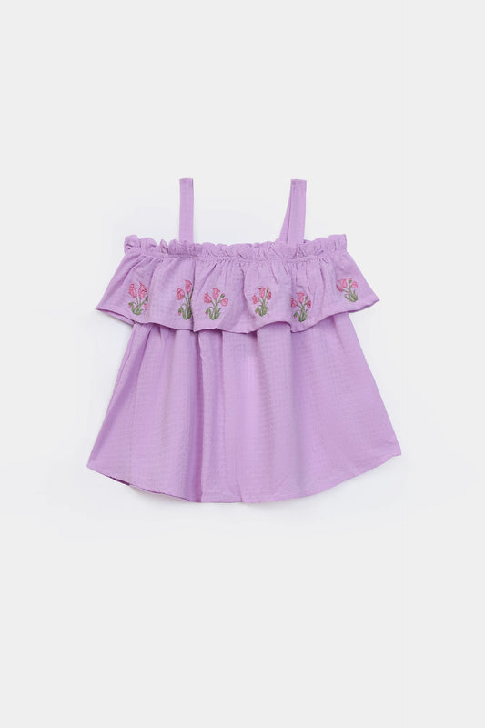 Embroidered Top With Spaghetti Straps - Cougar Clothing