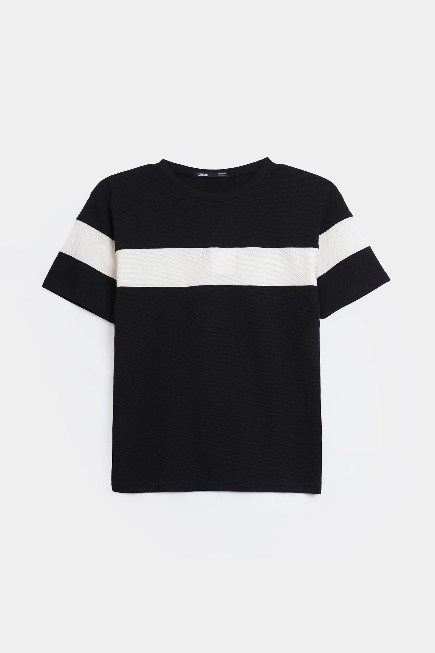 Popcorn Knit Panelled T-Shirt - Cougar Clothing