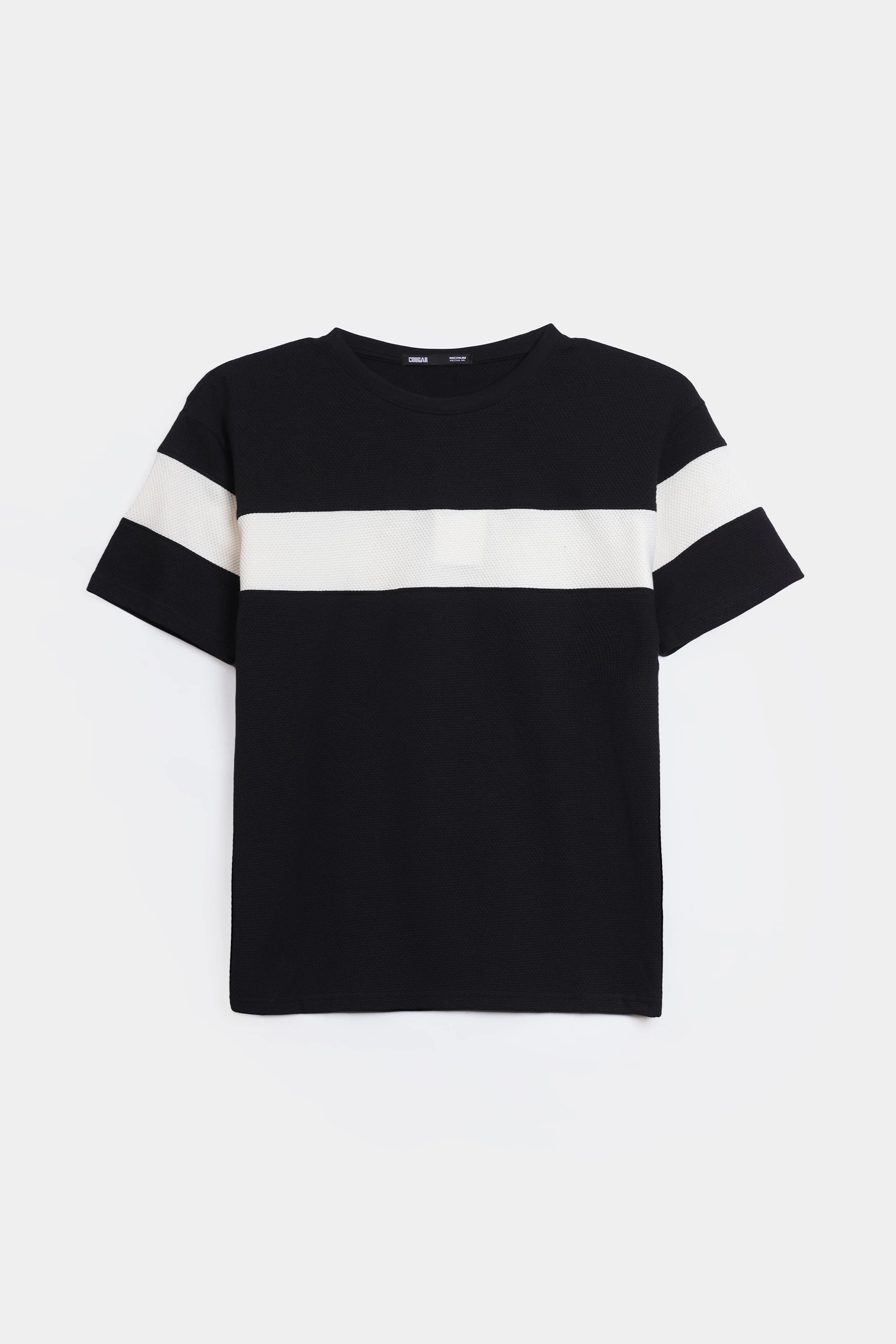 Popcorn Knit Panelled T-Shirt - Cougar Clothing