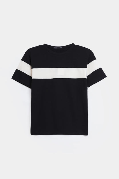 Popcorn Knit Panelled T-Shirt - Cougar Clothing
