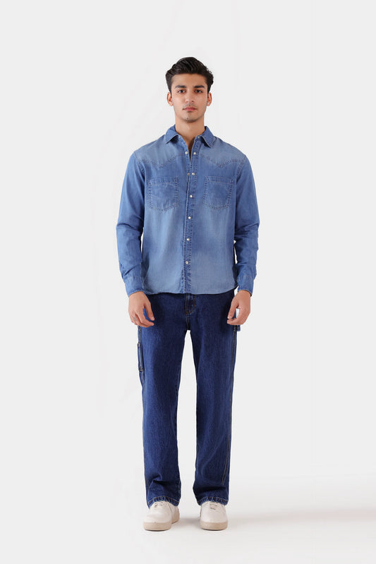 Patch Pockets Denim Shirt - Cougar Clothing
