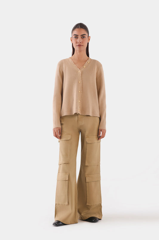 Frayed Placket Cardigan - Cougar Clothing