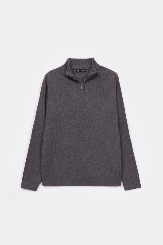 Rib Knit Quarter Sweater - Cougar Clothing