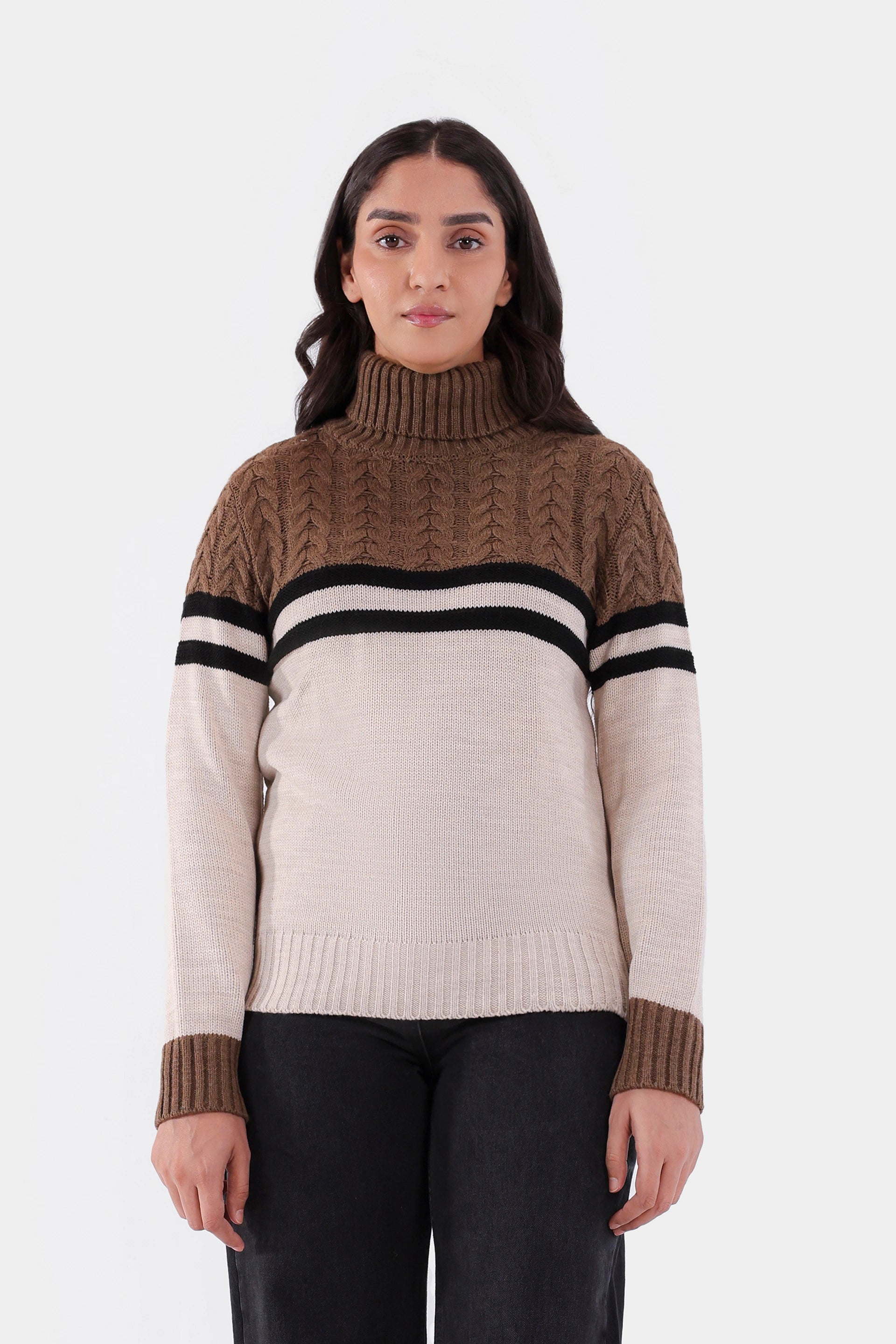 Roll Neck Cable Neck Sweater - Cougar Clothing