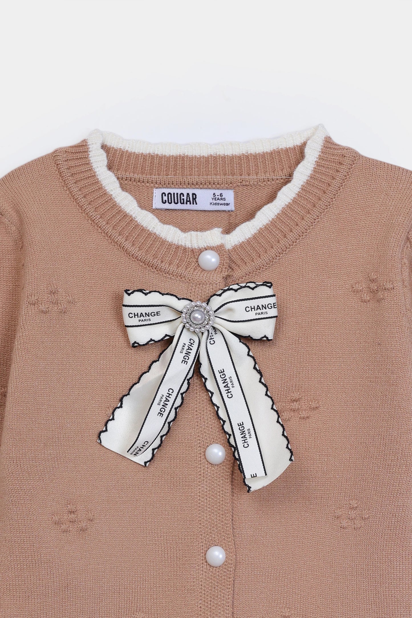 Textured Bow-Detailed Cardigan