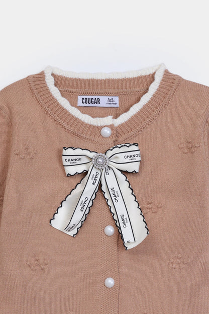 Textured Bow-Detailed Cardigan