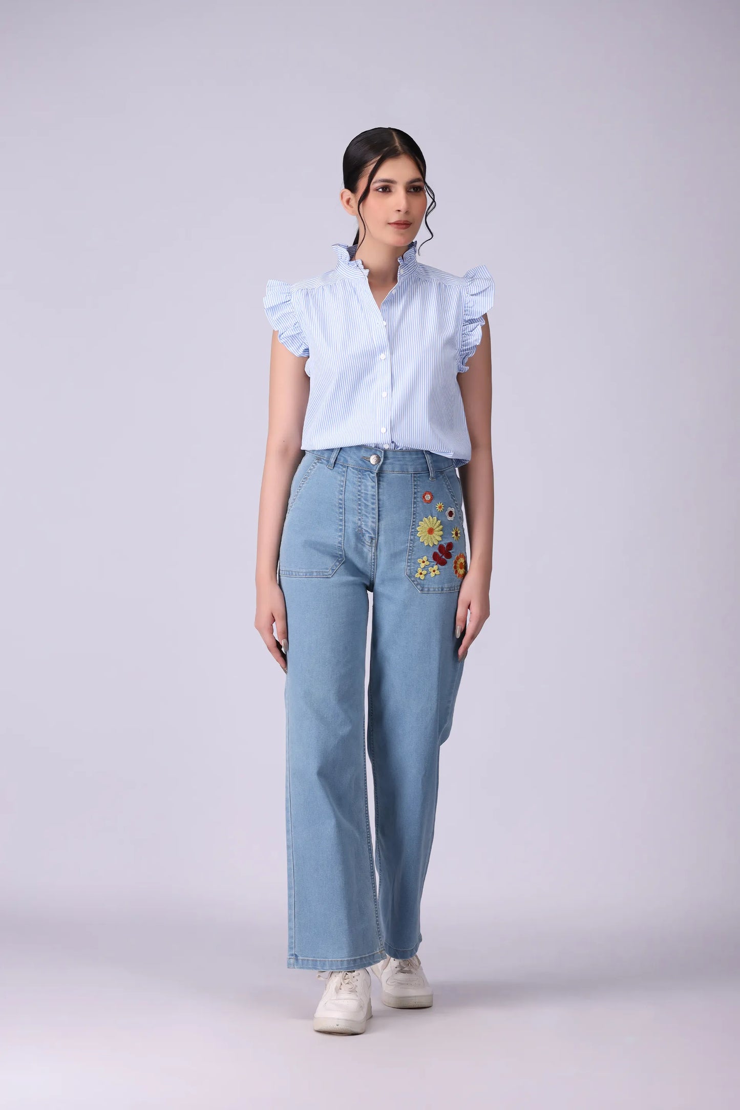 Button-Front Frilled Top - Cougar Clothing