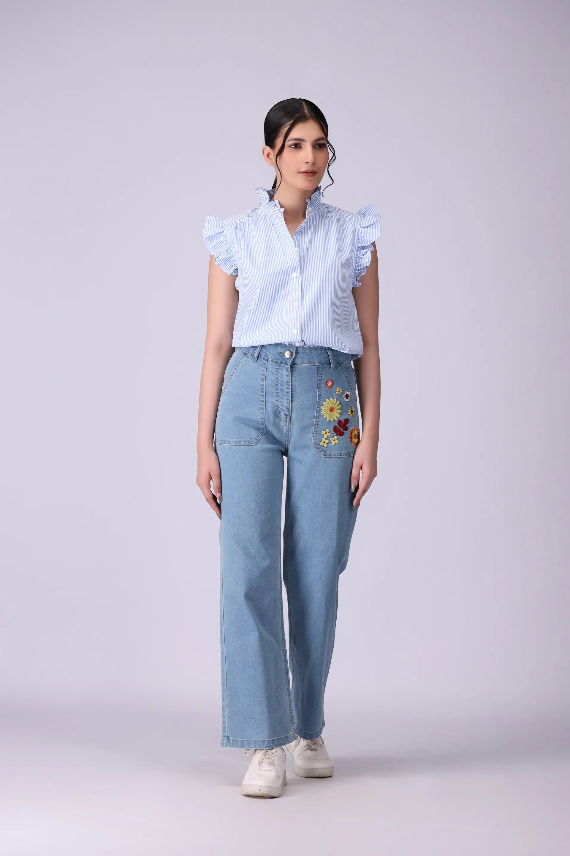 Button-Front Frilled Top - Cougar Clothing