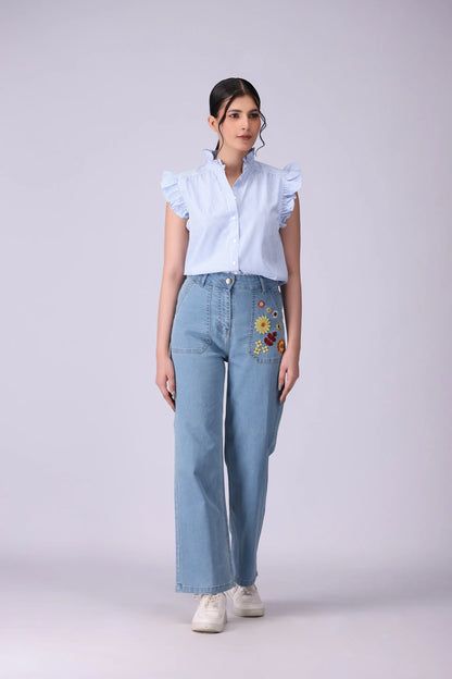 Button-Front Frilled Top - Cougar Clothing