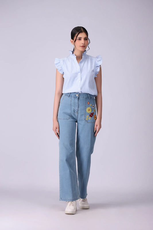 Button-Front Frilled Top - Cougar Clothing