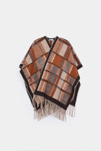 Checkered Knit Cape Shawl - Cougar Clothing