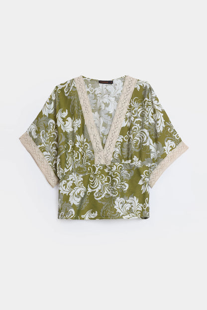 Lace-Trimmed Printed Top - Cougar Clothing