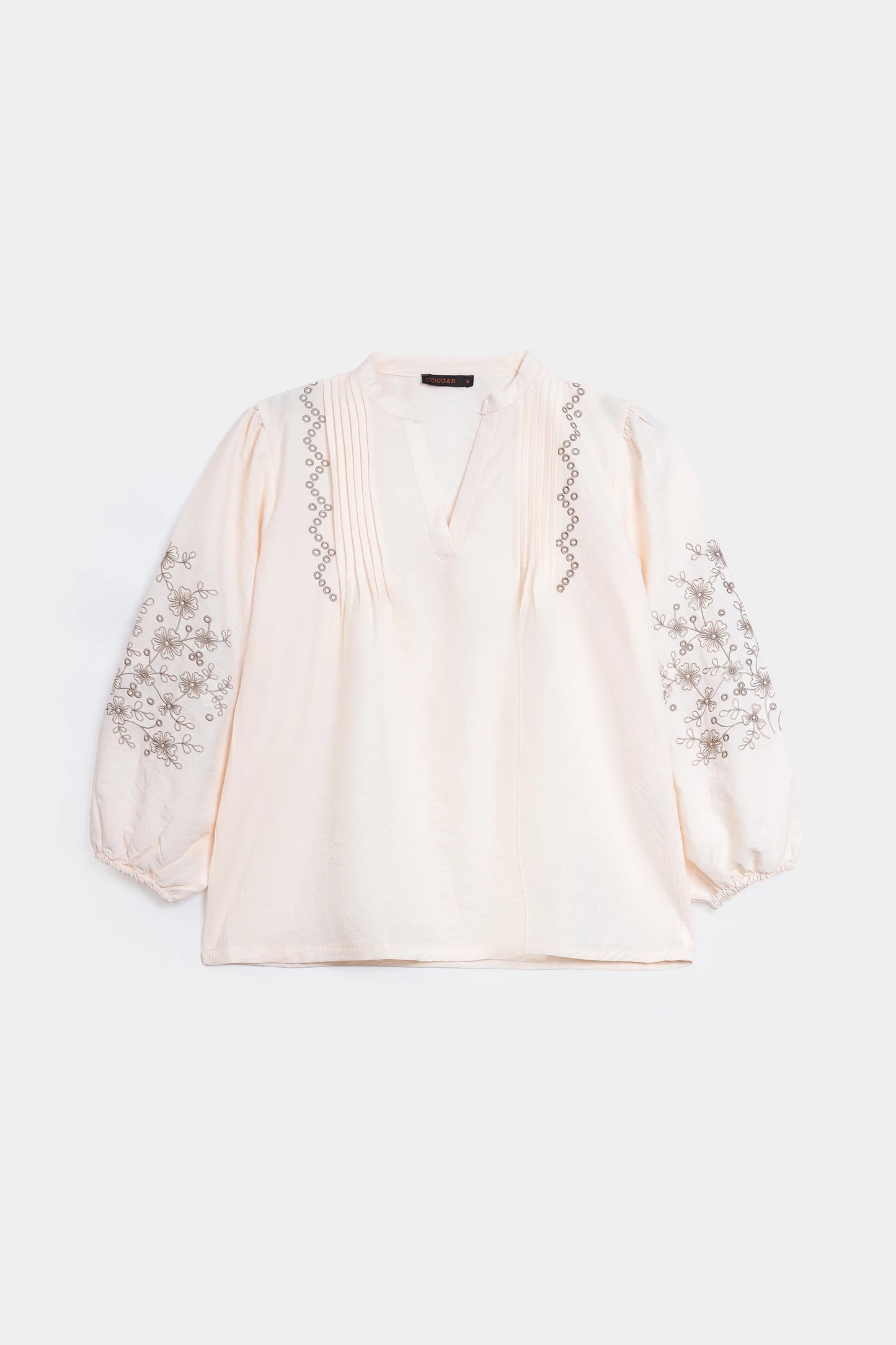 Embroidered Balloon Sleeve Blouse - Cougar Clothing