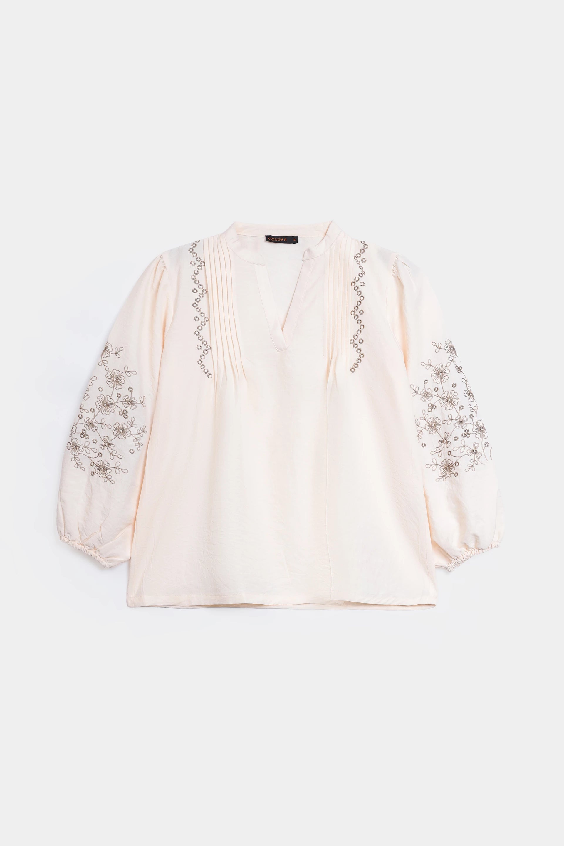 Embroidered Balloon Sleeve Blouse - Cougar Clothing