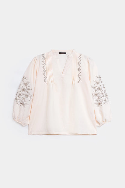 Embroidered Balloon Sleeve Blouse - Cougar Clothing