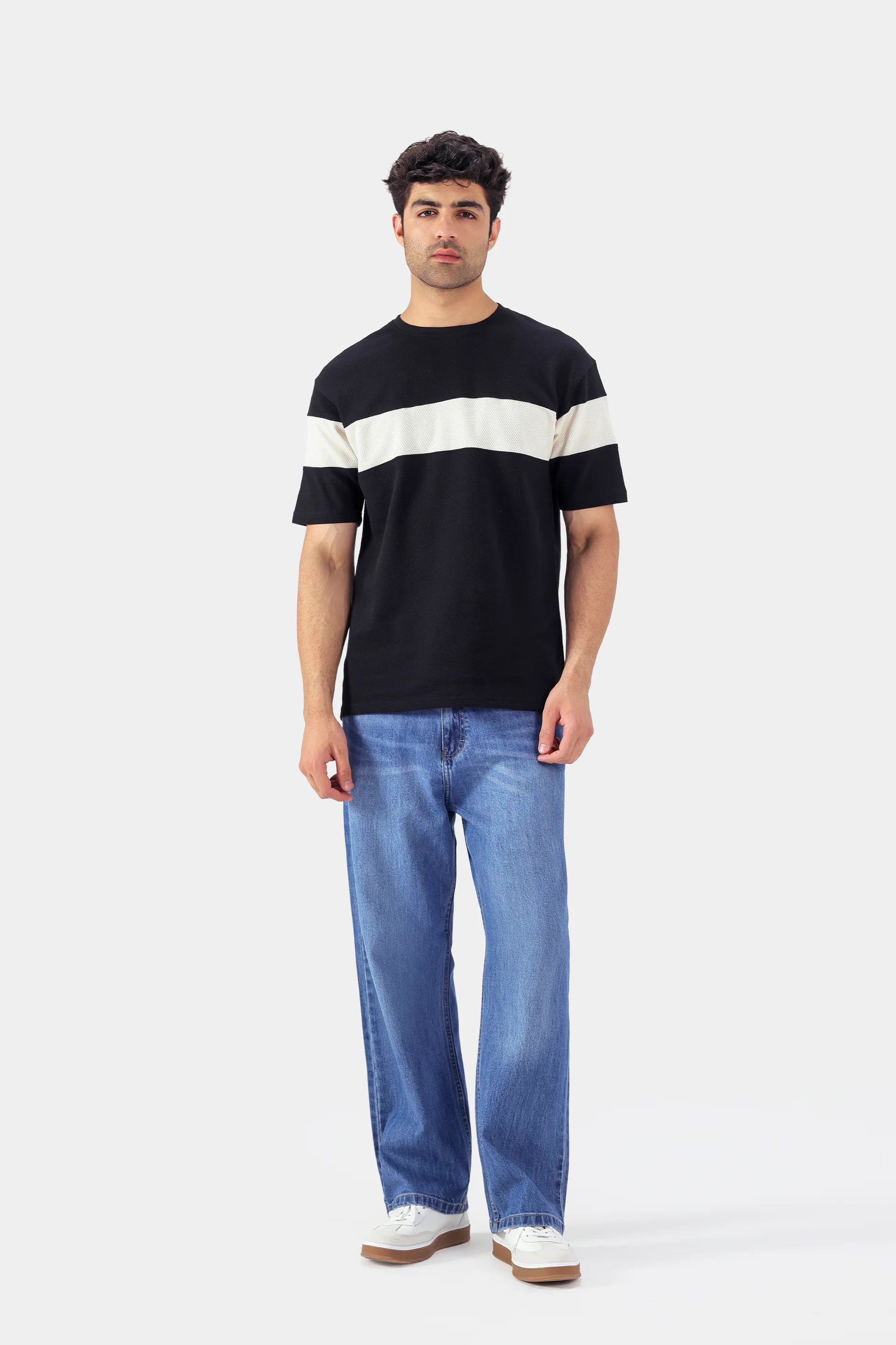 Popcorn Knit Panelled T-Shirt - Cougar Clothing
