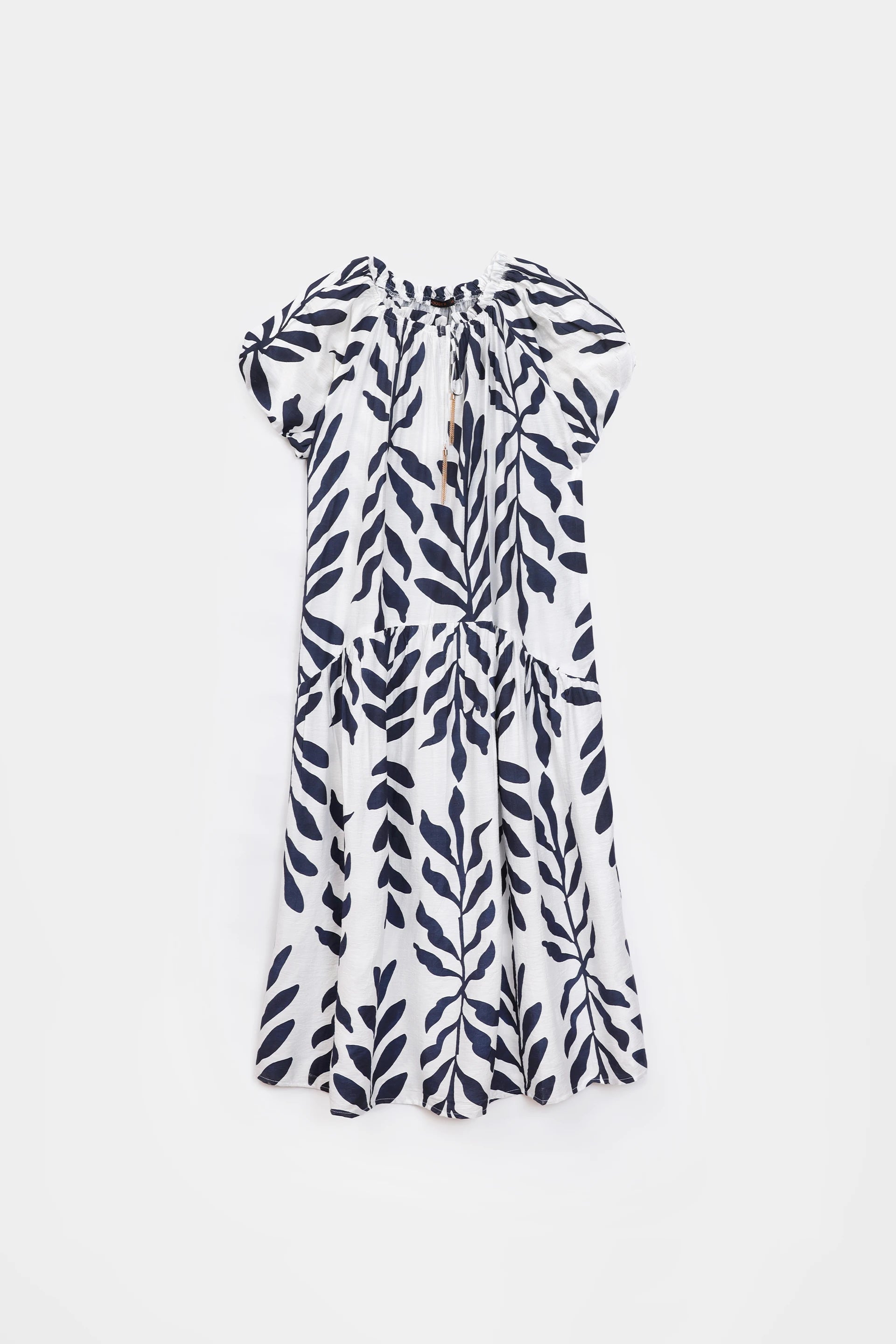 Printed Dress With Puff Sleeves - Cougar Clothing