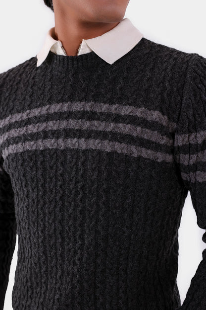 Chest Striped Knit Sweater - Cougar Clothing