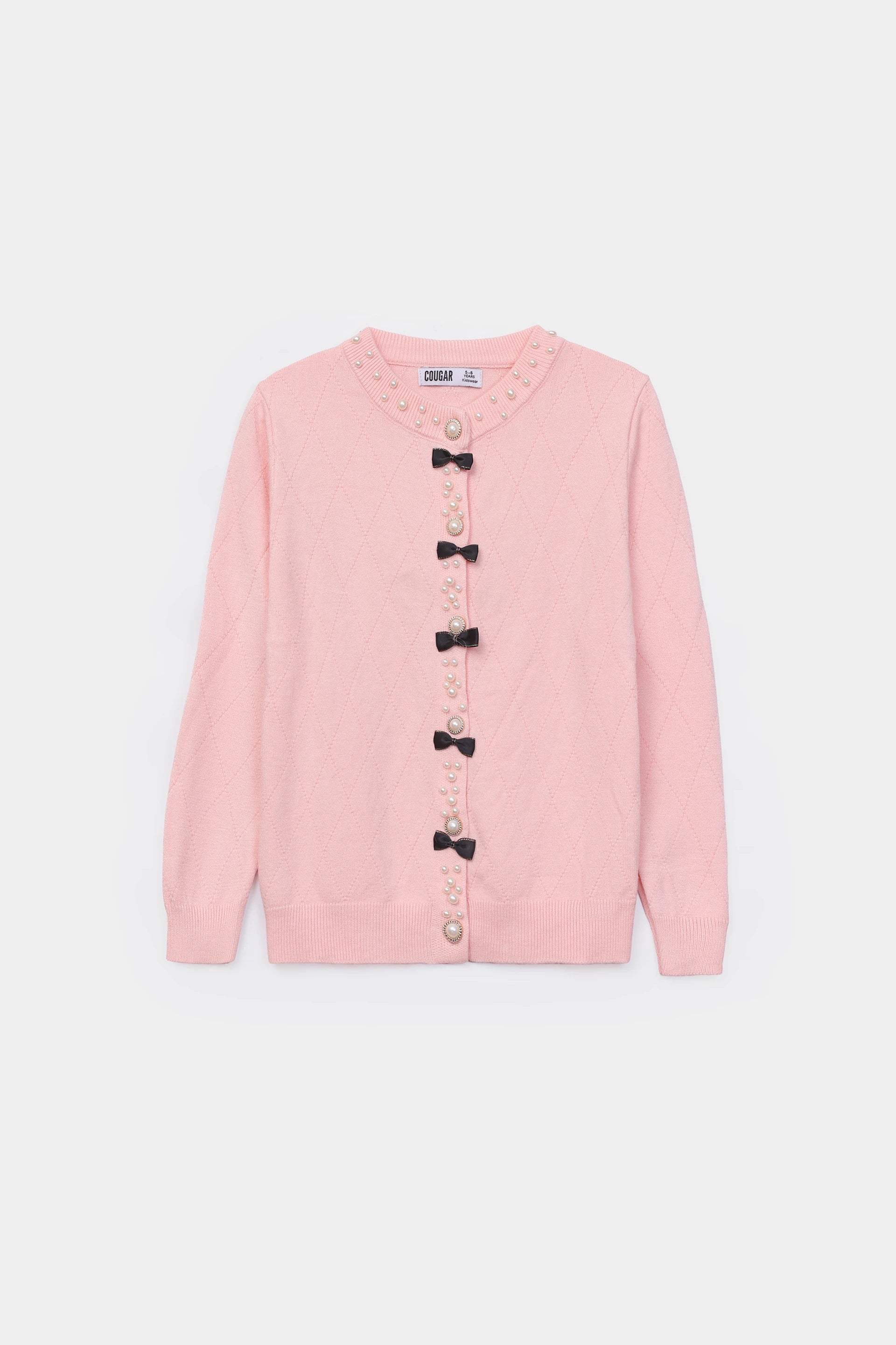 Knit Cardigan With Faux Pearls - Cougar Clothing