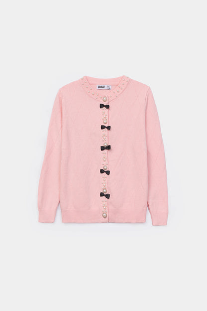 Knit Cardigan With Faux Pearls - Cougar Clothing