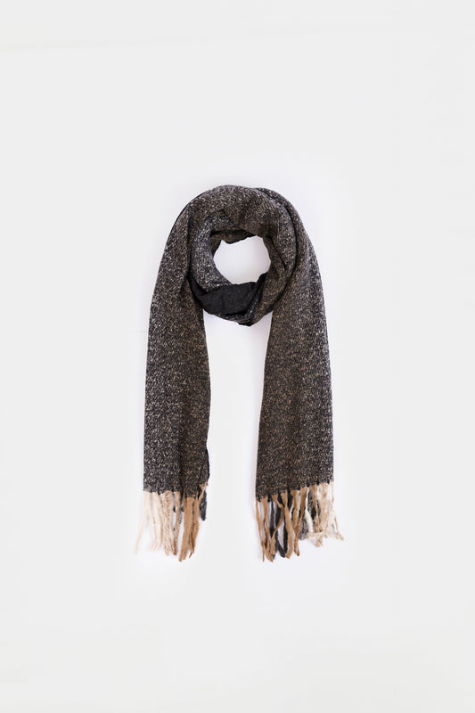 Knitted Shawl With Contrast Fringes - Cougar Clothing