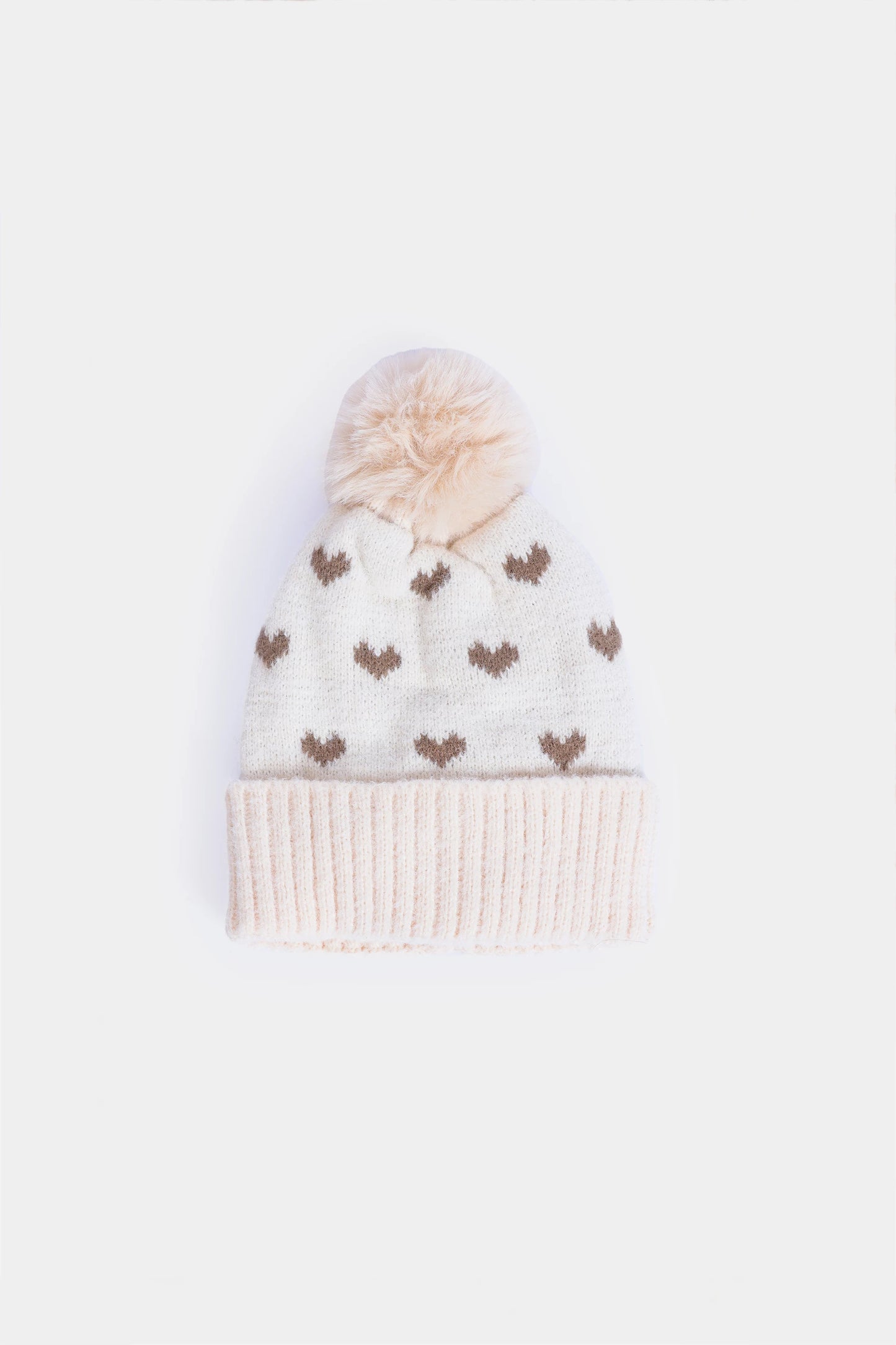 Heart Pattern Pom-Pom Beanie - Cougar Clothing
