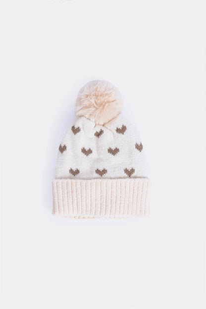 Heart Pattern Pom-Pom Beanie - Cougar Clothing