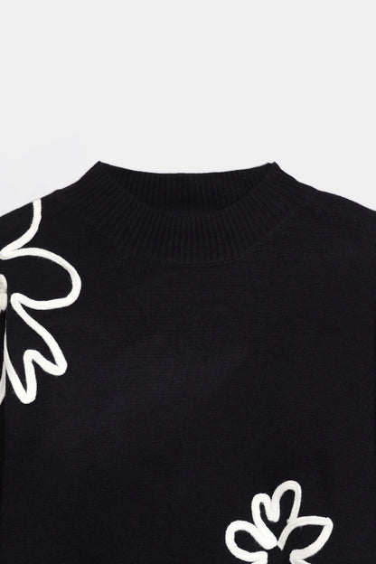 Fine Knit Floral Applique Sweater - Cougar Clothing