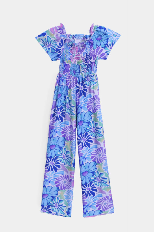 Printed Jumpsuit With Smocked Bodice - Cougar Clothing