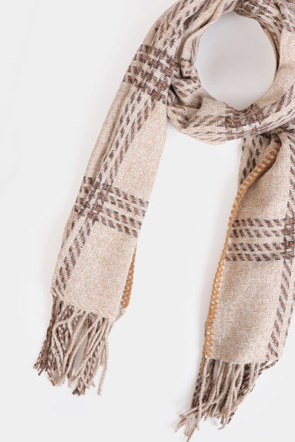 Checkered Fringed Knitted Shawl - Cougar Clothing