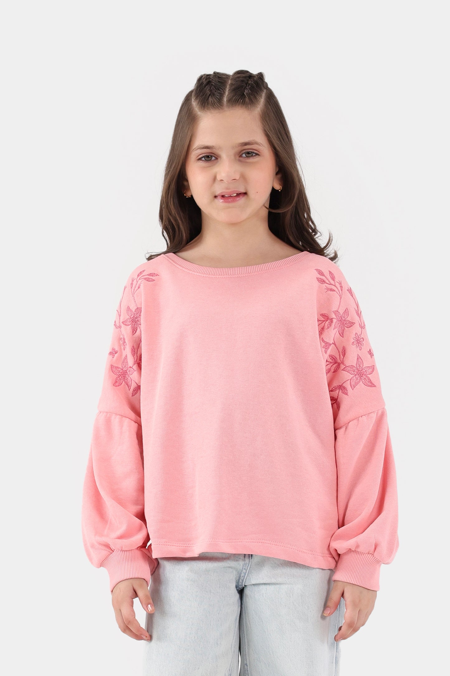 Balloon Sleeved Embroidered Sweatshirt - Cougar Clothing