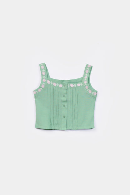 Pleated Embroidered Top - Cougar Clothing