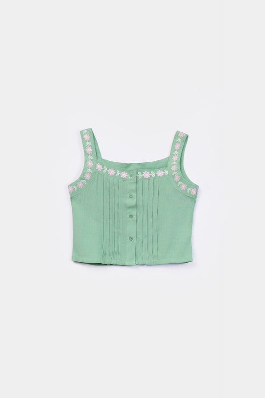 Pleated Embroidered Top - Cougar Clothing