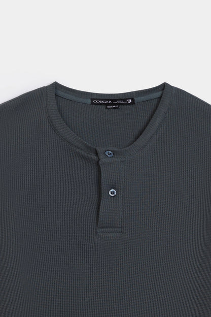 Waffle Knit Henley T-Shirt - Cougar Clothing