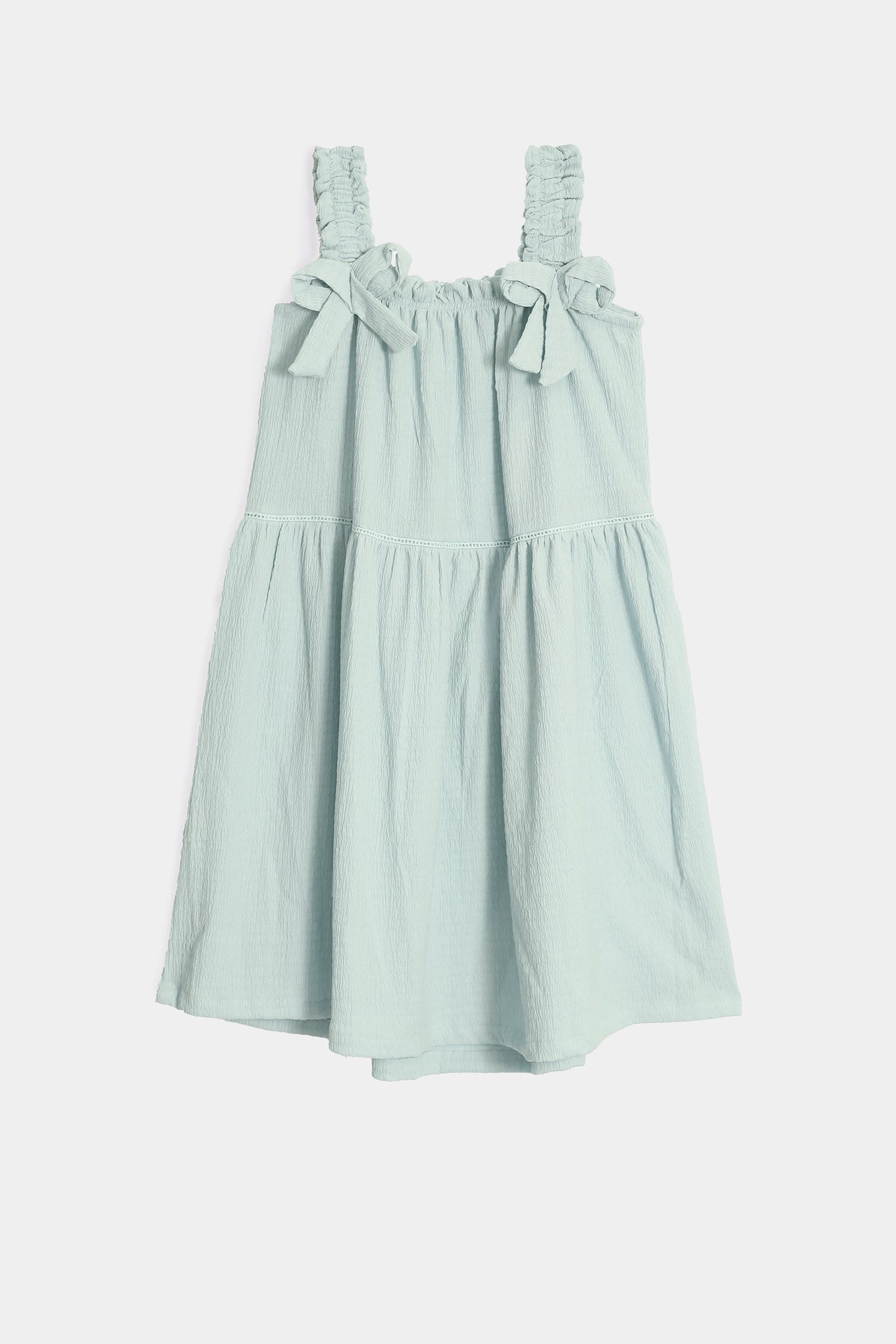 Textured Dress With Bowknots - Cougar Clothing